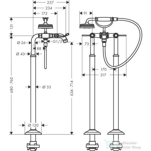Hansgrohe AXOR MONTREUX szabadonálló kádcsaptelep, króm 16553000