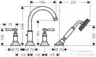 Hansgrohe AXOR MONTREUX 4-lyukú, burkolatra szerelhető kádcsaptelep, króm 16554000