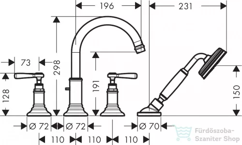 Hansgrohe AXOR MONTREUX 4-lyukú, burkolatra szerelhető kádcsaptelep, króm 16554000