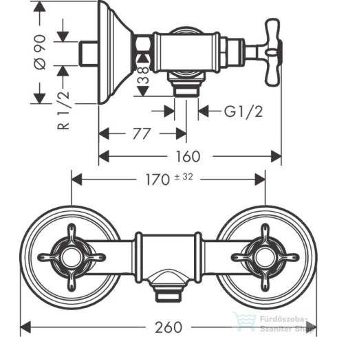 Hansgrohe AXOR MONTREUX zuhany csaptelep zuhanyszett nélkül,szálcsiszolt arany hatású 16560250