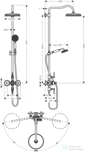 Hansgrohe Axor Montreux Showerpipe zuhanyrendszer,szálcsiszolt arany hatású 16572250