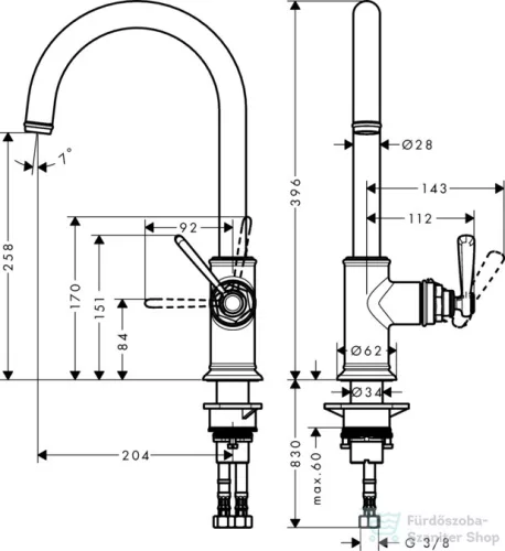 Hansgrohe Axor Montreux konyhai csaptelep, szálcsiszolt bronz 16580140