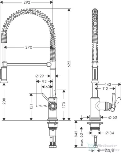 Hansgrohe AXOR MONTREUX 210 Semi-Pro mosogató csaptelep,2 jet, rozsdamentes acél hatású 16582800