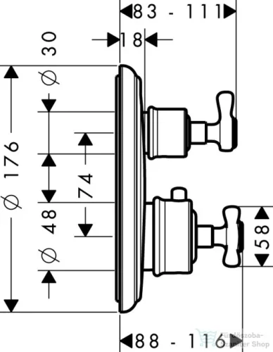 Hansgrohe Axor Montreux termosztátos színkészlet falsík alatti szereléshez elzáró-és váltószeleppel,rozsdamentes acél hatású 16820800