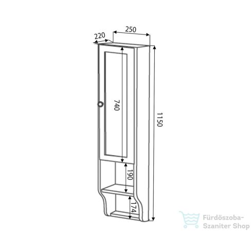 Sapho RETRO pipereszekrény, jobbos, 25x115x20 cm, antik fehér 1688