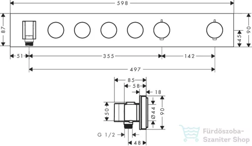 Hansgrohe AXOR SHOWERSOLUTIONS 4 fogyasztós, termosztátos falsík alatti zuhany csaptelep alaptest nélkül, szálcsiszolt sárgaréz 18357950