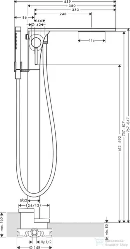 Hansgrohe AXOR MASSAUD szabadonálló, egykaros kádcsaptelep, króm 18450000