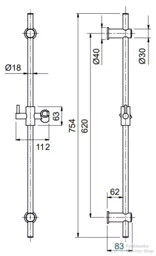 Bugnatese  rudas zuhanyszett 75,4 cm-es rúddal,Rame 19260RA