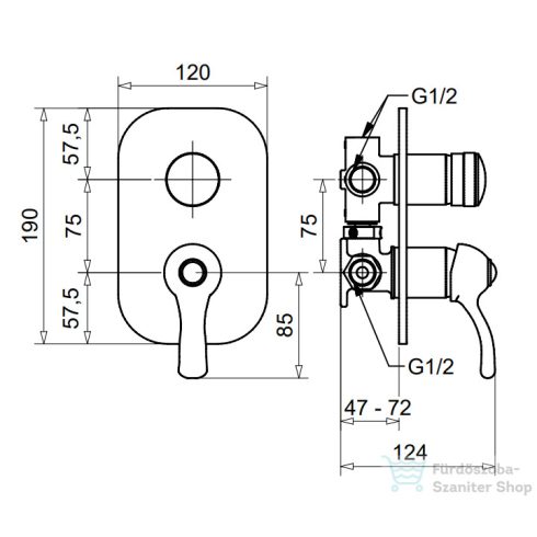 Bugnatese LEM falsík alatti kád/zuhany csaptelep 3 fogyasztóhoz,belső egységgel,bronz 1931BR
