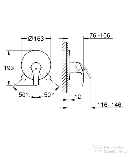 Grohe EUROSMART falsík alatti kád/zuhany csaptelep belső egység nélkül,Króm 19451002