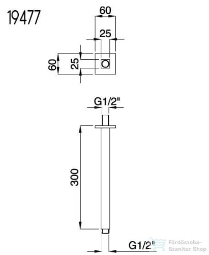 Bugnatese ACCESSORI Kifolyószár mennyezeti szögletes 30 cm hosszúságban króm színben 19477