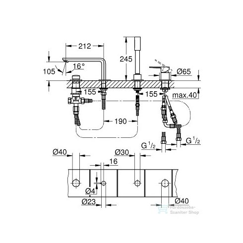 Grohe Lineare 4-lyukú perembe építhető kádtöltő csaptelep, supersteel 19577DC1
