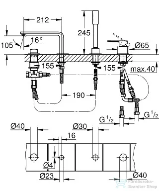 Grohe Lineare 4-lyukú perembe építhető kádtöltő csaptelep, supersteel 19577DC1