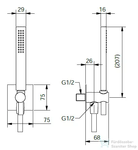 Bugnatese gégecső csatlakozós zuhanytartó zuhanyszettel,króm 19718CR