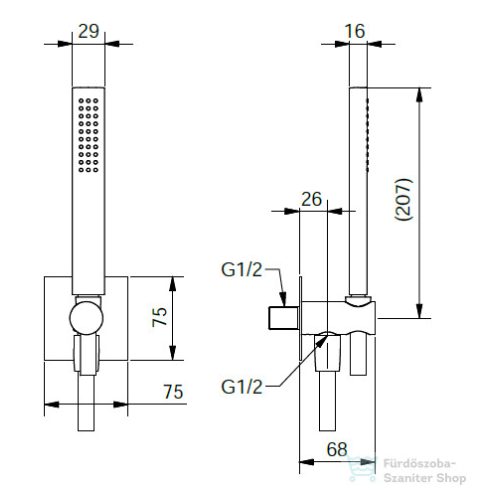 Bugnatese gégecső csatlakozós zuhanytartó zuhanyszettel,matt fekete 19718NE