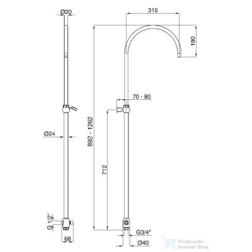 Bugnatese  Zuhanyrúd "esernyő old váltóval és z.tartóval króm színben 19817