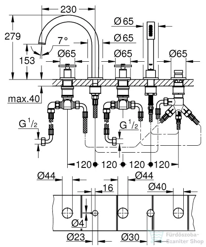 Grohe Atrio 5-lyukas kádkombináció, króm 19923003