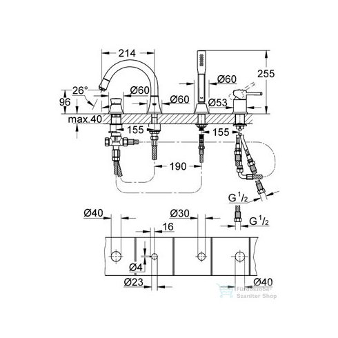 Grohe Grandera 4-lyukas kádperembe süllyeszthető kádcsaptelep, króm 19936IG0