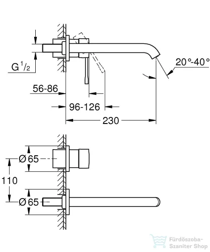 Grohe Essence falsík alatti mosdó csaptelep 23 cm-es kifolyóval,leeresztő és belső egység nélkül,króm 19967001