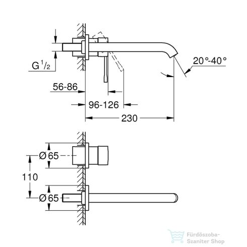 Grohe Essence falsík alatti mosdó csaptelep 23 cm-es kifolyóval,leeresztő és belső egység nélkül,Hard Graphite 19967A01