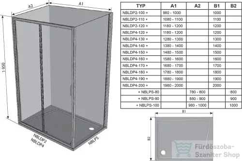 Ravak BLIX II NBLRV2 90x90 cm-es tolóajtós zuhanykabin, transparent üveg, fekete 1LM70300Z1