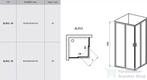 Ravak BLIX BLRV2-90 90x90 cm-es sarokbelépős zuhanykabin,Fehér+transparent 1LV70100Z1