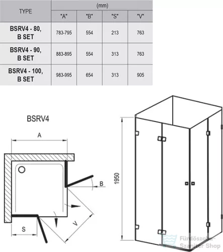 Ravak BRILLIANT BSRV4 90x90 cm-es nyílóajtós zuhanykabin,króm+transparent,1UV77A00Z1SET