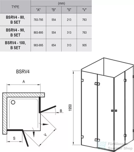 Ravak BRILLIANT BSRV4-90 90x90 cm-es nyílóajtós zuhanykabin zsanér,fogantyú,merevítő (B-SET) nélkül,króm+transparent,1UV77A00Z1