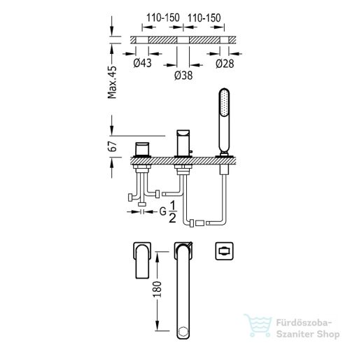 Tres CUADRO EXCLUSIVE kádtöltő csaptelep, arany 20016203OR