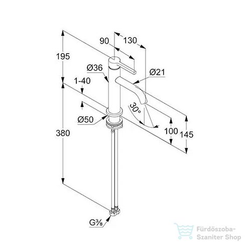 Kludi NOVA FONTE Pura mosdócsaptelep 100 leeresztő nélkül, króm 200260515