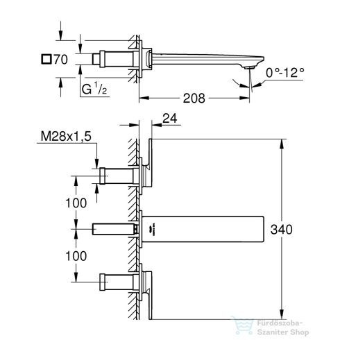 Grohe Allure 3-lyukas falsík alatti mosdó csaptelep, leeresztő nélkül,  grafit 20193A02