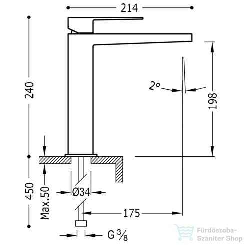 Tres SLIM EXCLUSIVE magasított mosdó csaptelep, leeresztő nélkül, matt fekete 20210303NM