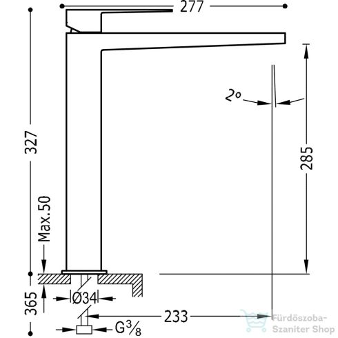 Tres SLIM EXCLUSIVE magasított mosdó csaptelep, leeresztő nélkül, króm 20210305