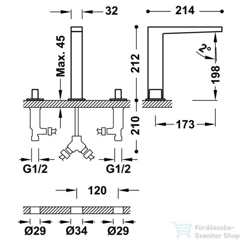 Tres SLIM EXCLUSIVE magasított 3 üléses mosdócsaptelep, arany 20210501OR