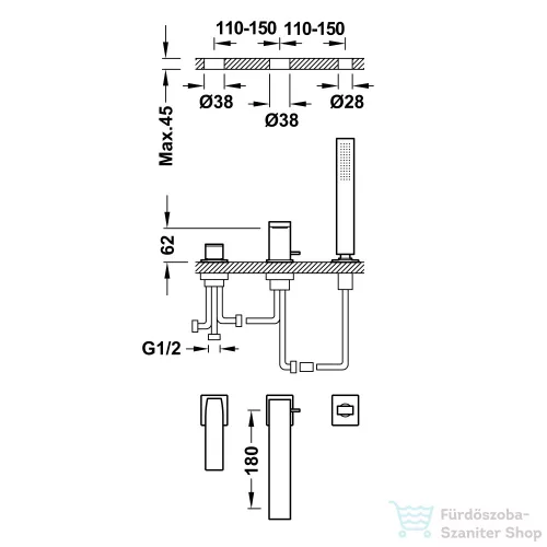 Tres SLIM EXCLUSIVE kádtöltő csaptelep, króm 20216103