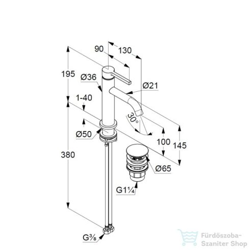 Kludi NOVA FONTE Pura mosdócsaptelep 100 push-open leeresztővel, fekete 202893915