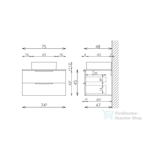 TBoss Nola 75 alsószekrény mosdóval 2032323093804