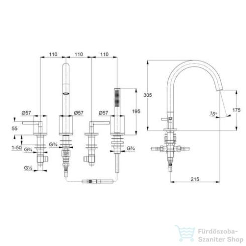 Kludi NOVA FONTE Puristic peremre szerelhető kádtöltő csaptelep ,króm 204250515
