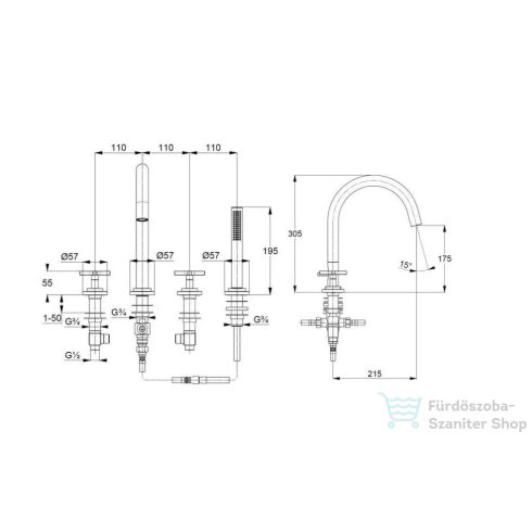 Kludi NOVA FONTE Classic peremre szerelhető kádtöltő csaptelep ,króm 204250520