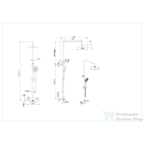 Kielle OUDEE termosztátos zuhanyrendszer 22,8 cm-es fejzuhannyal,zuhanyszettel,matt fekete 20602024