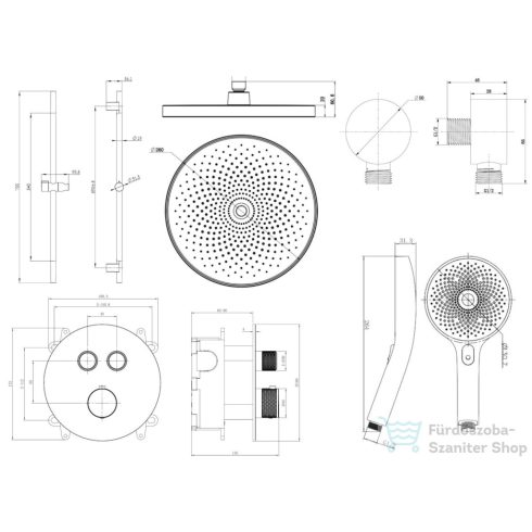 Kielle OUDEE falsík alatti termosztátos zuhanyrendszer fejzuhannyal, belső egységgel, króm 20602SPT10