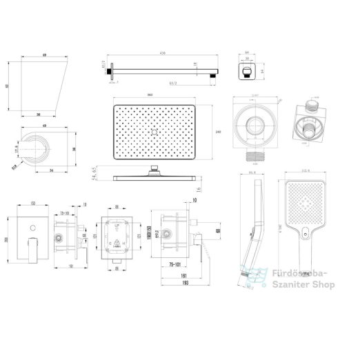 Kielle ARKAS I falsík alatti zuhanyrendszer fejzuhannyal, belső egységgel, matt fekete 20611SP24