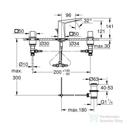 Grohe ALLURE BRILLIANT M 3 üléses mosdó csaptelep automata leeresztővel,króm 20626000