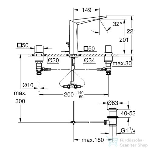 Grohe ALLURE BRILLIANT 3 üléses mosdó csaptelep automata leeresztővel,Supersteel 20627DC0