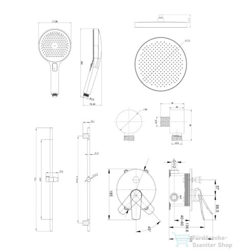 Kielle Nefia falsík alatti zuhanyrendszer,rudas zuhanyszettel, fejzuhannyal, belső egységgel, króm 20627SP40