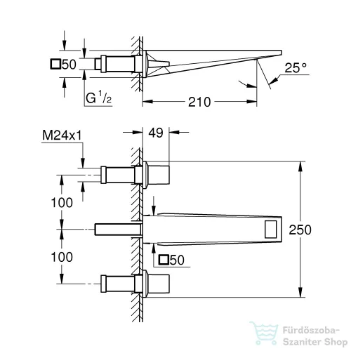 GROHE ALLURE BRILLANT falsík alatti mosdó csaptelep 21 cm-es kifolyóval,alaptest nélkül,Supersteel 20629DC0