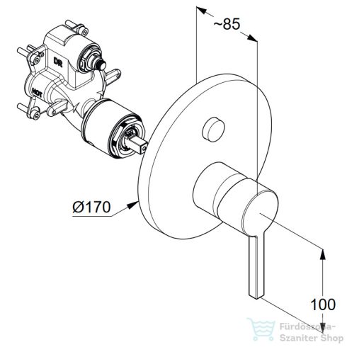 Kludi NOVA FONTE Puristic falsík alatti kád/zuhany csaptelep belső egység nélkül, króm 206590515