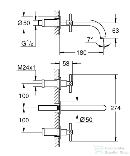 Grohe ATRIO falsík alatti mosdó csaptelep 18 cm-es kifolyóval,leeresztő és belső egység nélkül,Supersteel 20661DC0