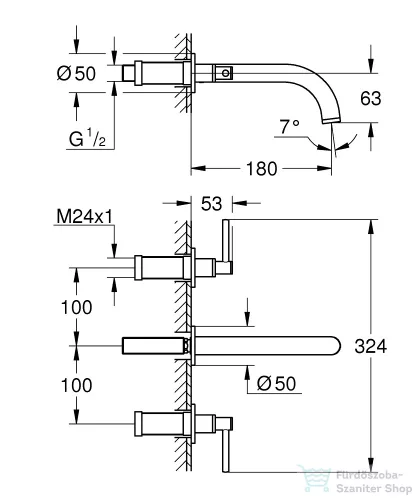 Grohe ATRIO falsík alatti mosdó csaptelep 18 cm-es kifolyóval,leeresztő és belső egység nélkül,Supersteel 20662DC0