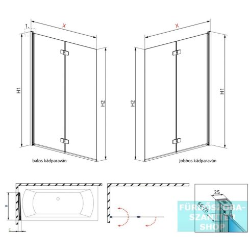 Radaway Fuenta New PND 100 2 részes kádparaván jobbos 208210-01R
